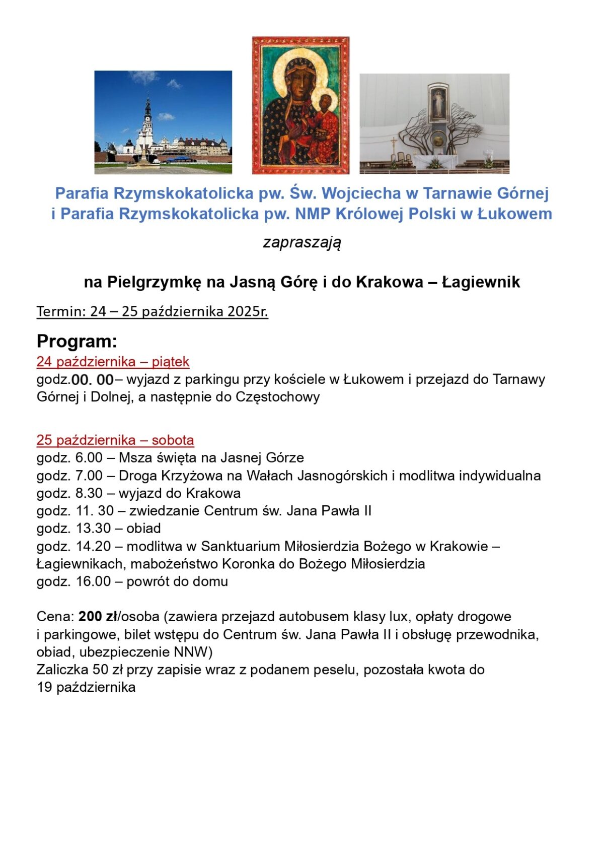 Pielgrzymka do Częstochowy i Krakowa